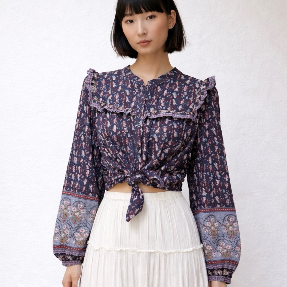 Joie Floral Boho Blouse Size M Romantic Prairie Ruffle Top